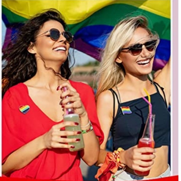 Rainbow Pin Enamel Brooches Heart and Flag LGBTQ Bright Festival Colors 2 Pieces - Picture 2 of 13